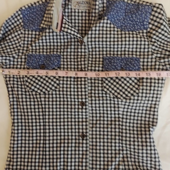 Alexma Girl's School Uniform Button-Up, Black/White Check, Tab Sleeves - Picture 6 of 7
